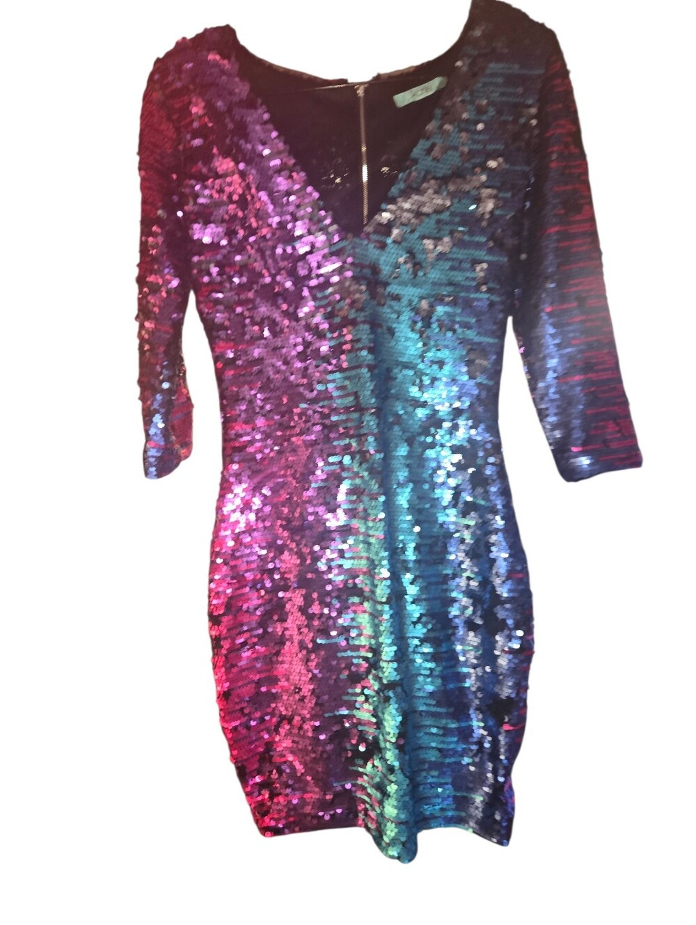 Karlie Pink to Teal Sequin V-Neck Mini Dress